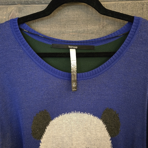 Kensie Two-Tone Long-Sleeve Panda Fine Knit Sweater Large Graphic Knit - Picture 3 of 8
